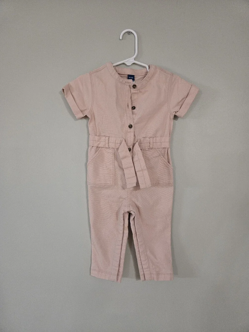 Old Navy Baby Girls Pink Utility Jumpsuit Romper 12-18M Belted Button Front